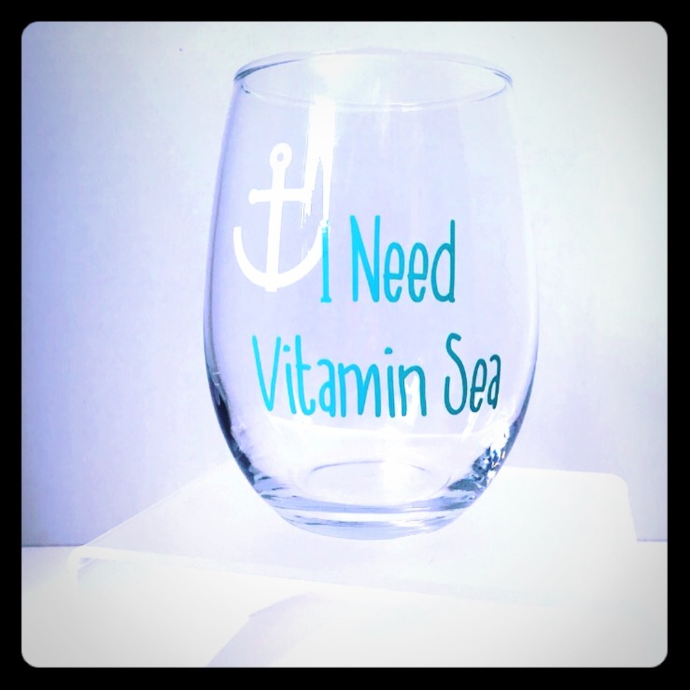 NWT I Need Vitamin Sea Stemless Wine Glass